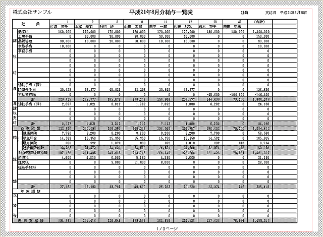 部門別に分けて一覧表が印刷されます。